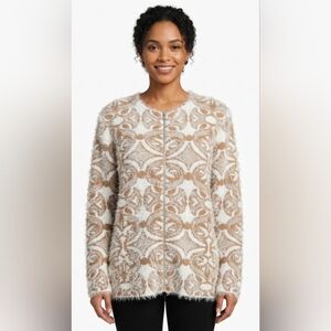 NWOT The Limited Cream & Beige Fuzzy Zip Cardigan Sise L